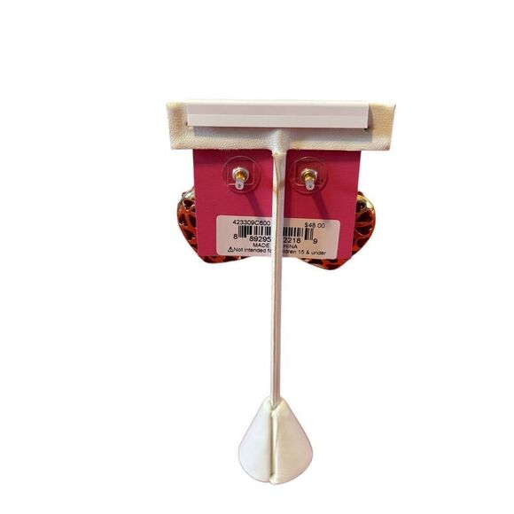 Betsey Johnson Red Enamel & Faux Pearl Heart Dangle Drop Earrings. - Picture 5 of 7